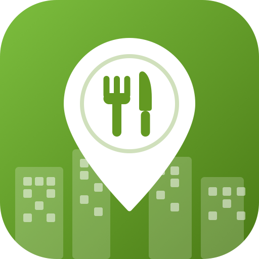 SparePlate logo — a map pin holding a plate with a fork and knife, office buildings behind